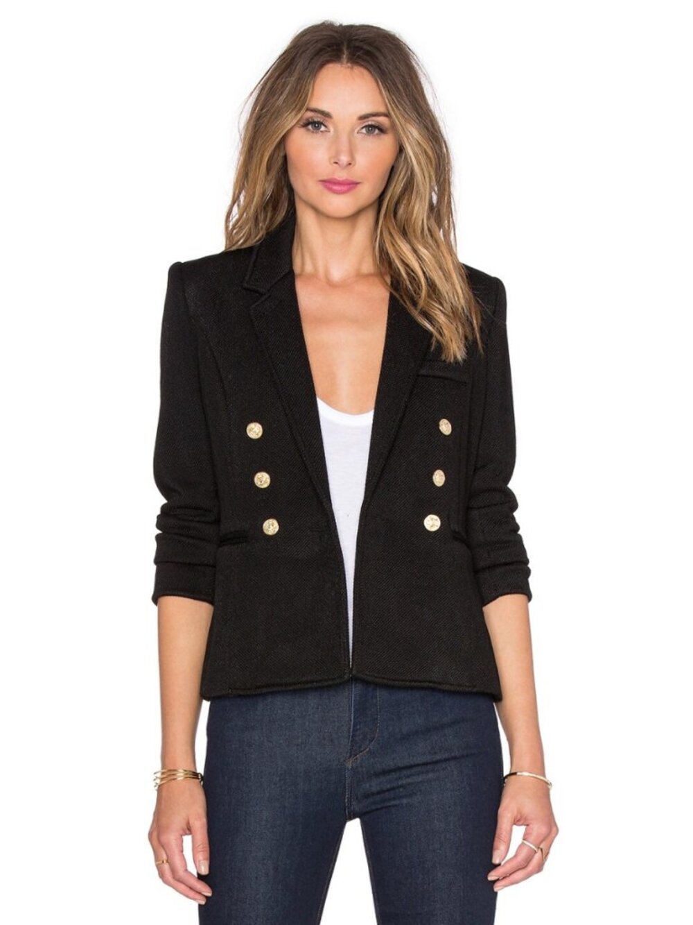 Smythe Double Breasted College Blazer in Black Pique - Picture 2 of 12